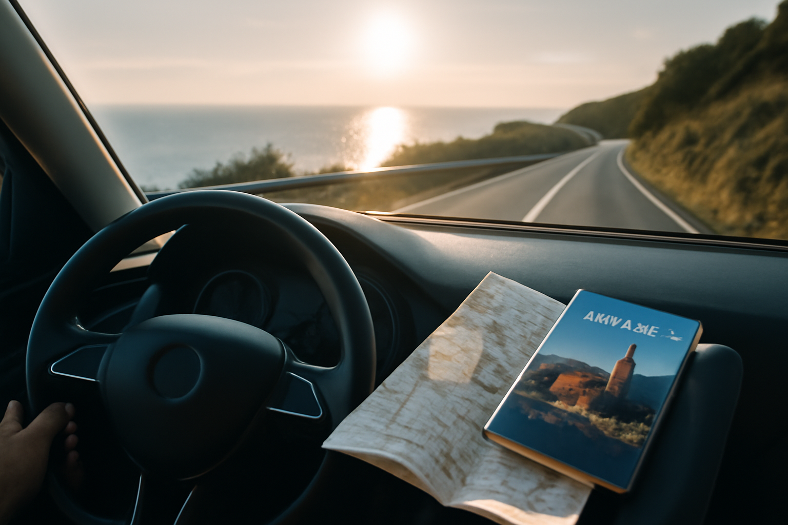 itinéraire sur carte dans une voiture en direction du littoral occitan