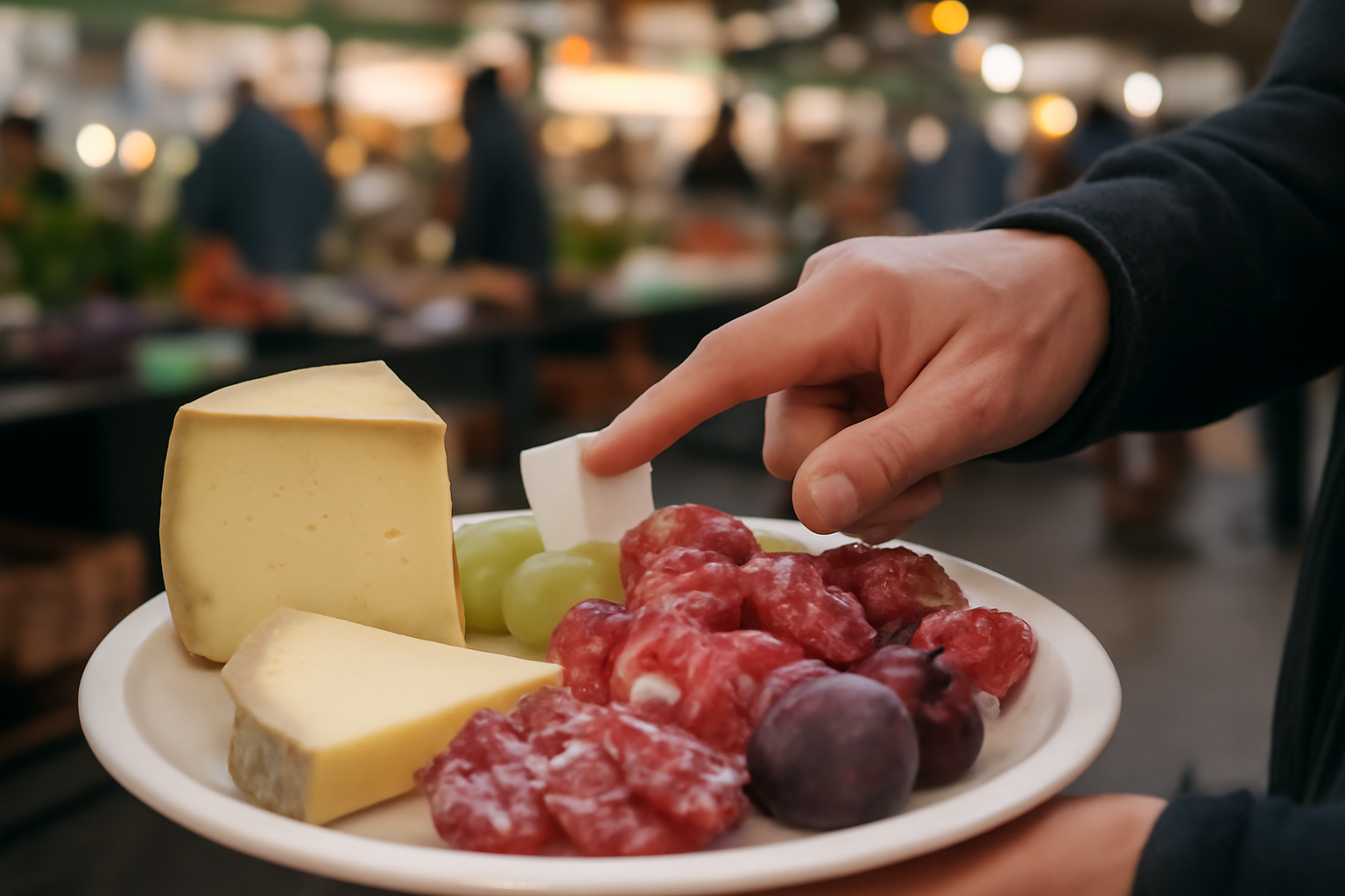 assiette de produits du terroir sur un marché à Carcassonne