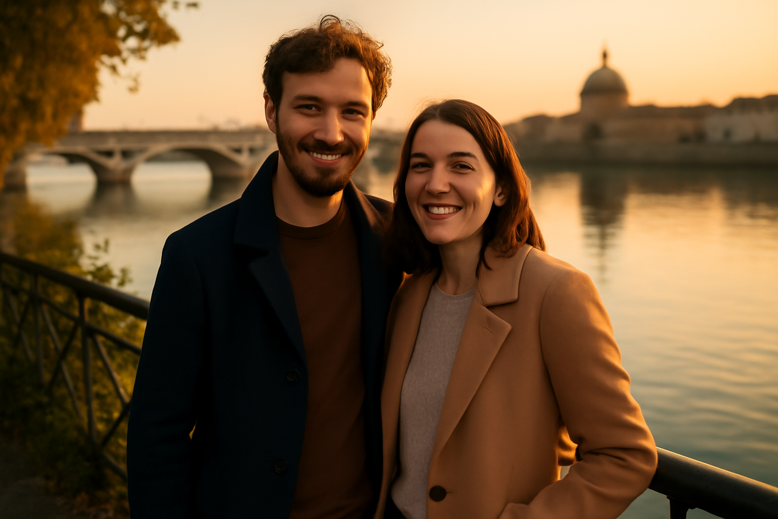 date amoureux à Toulouse au coucher du soleil sur la Garonne