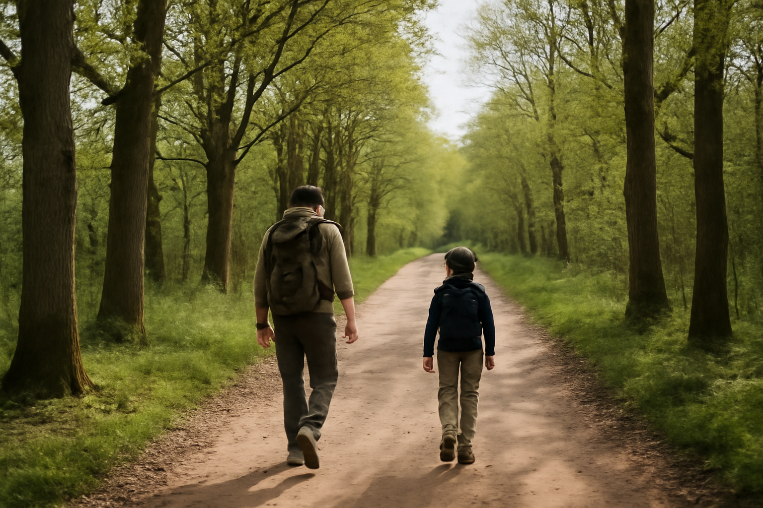 Randonnée dans la foret de Bouconne : chemin forestier et chênes au printemps