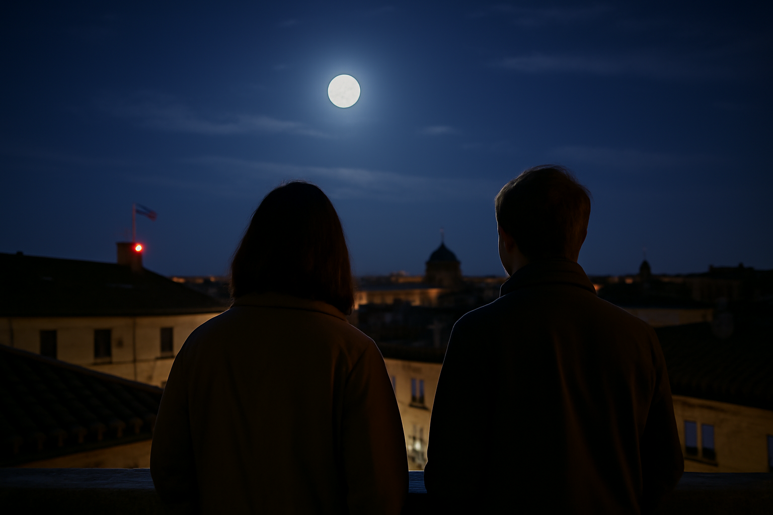 Pleine lune avril 2025 au-dessus des toits de Toulouse, ciel nocturne avec lune brillante
