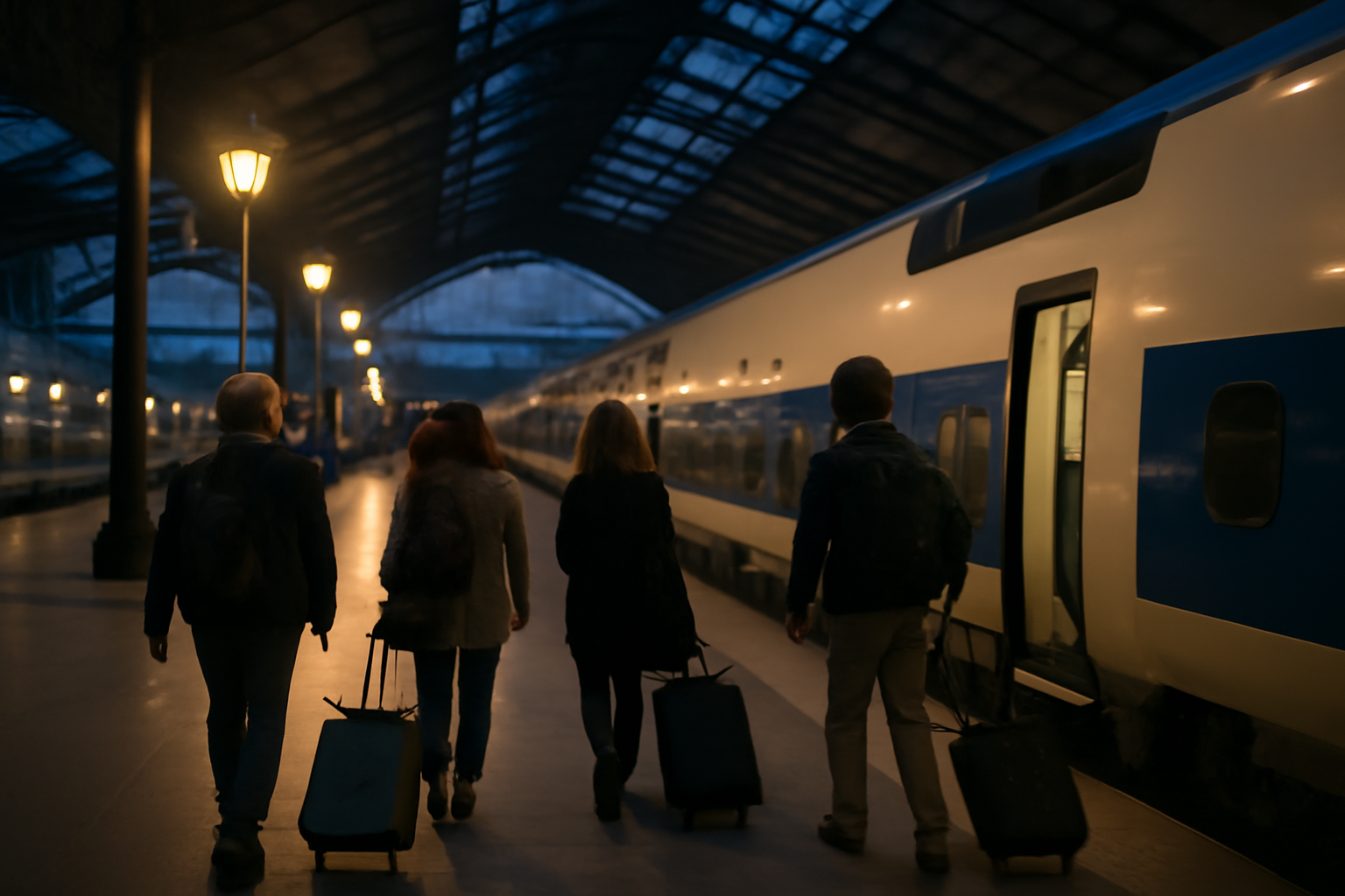Train de nuit pour Barcelone à la gare de départ, ambiance nocturne