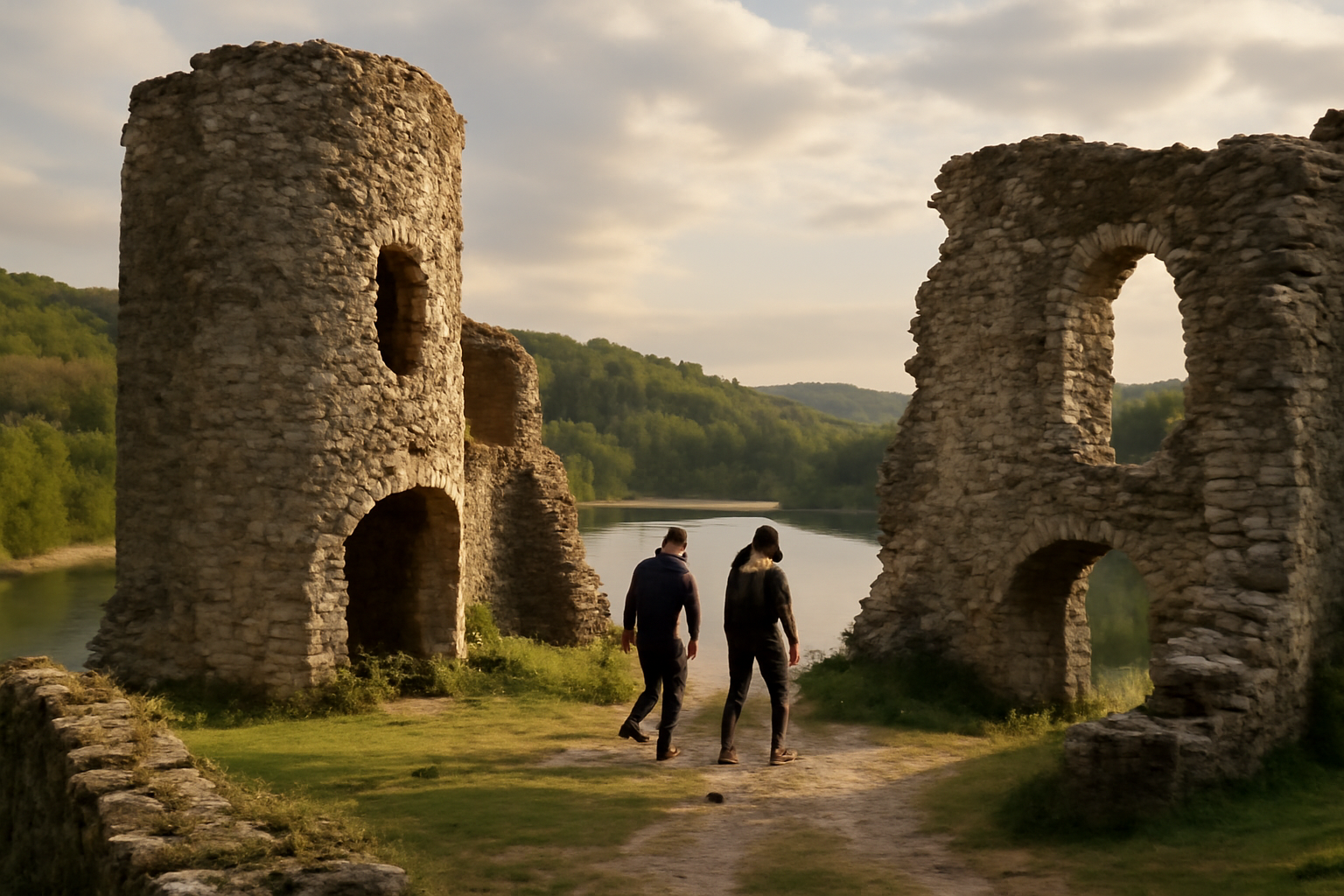 Château de Grandval à Teillet : ruines au bord de l’eau dans le Tarn, lumière de fin d’après-midi