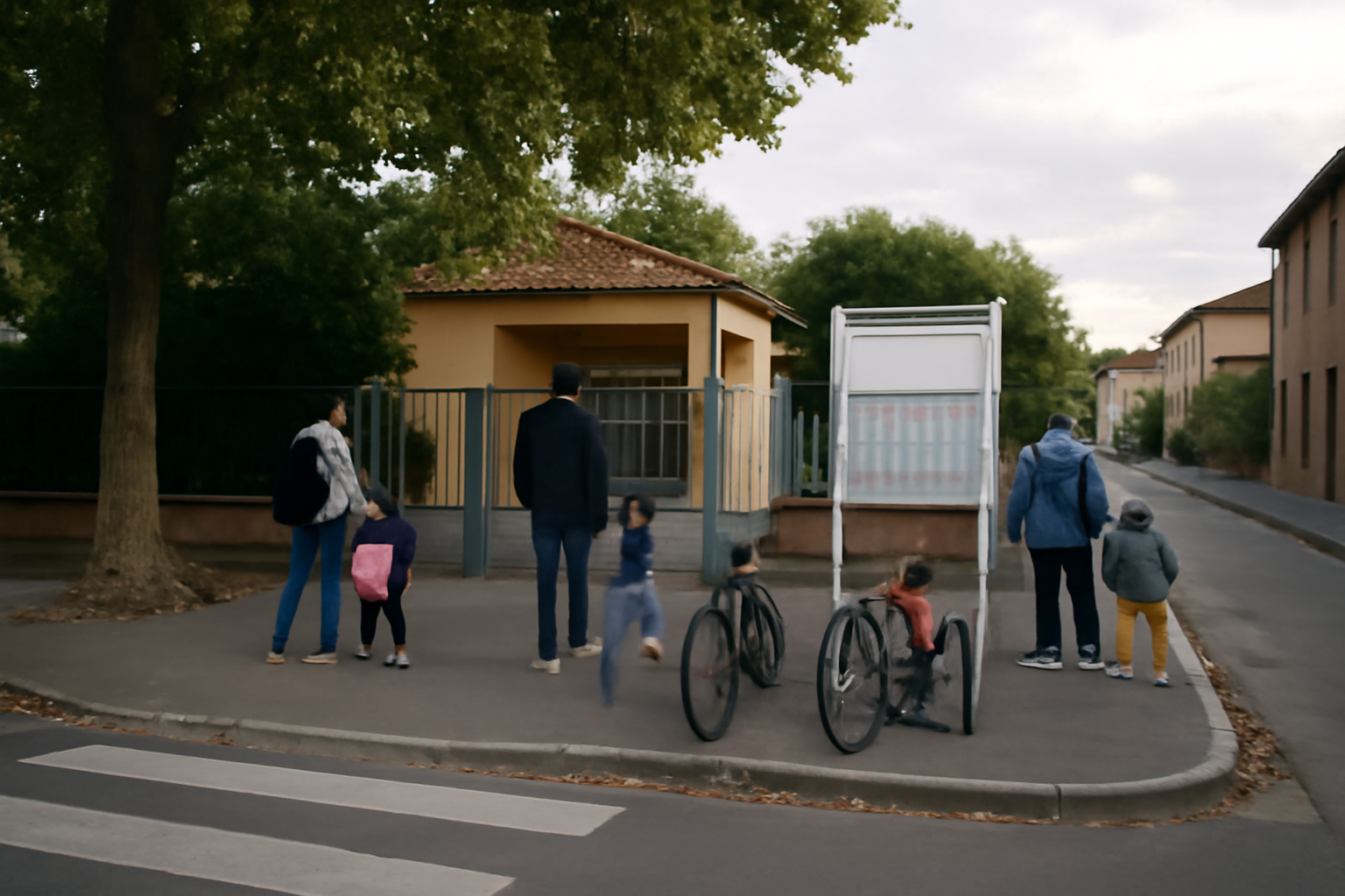Adresse de l’école maternelle Jean Jaurès à Toulouse : entrée et repères de rue, lumière du matin