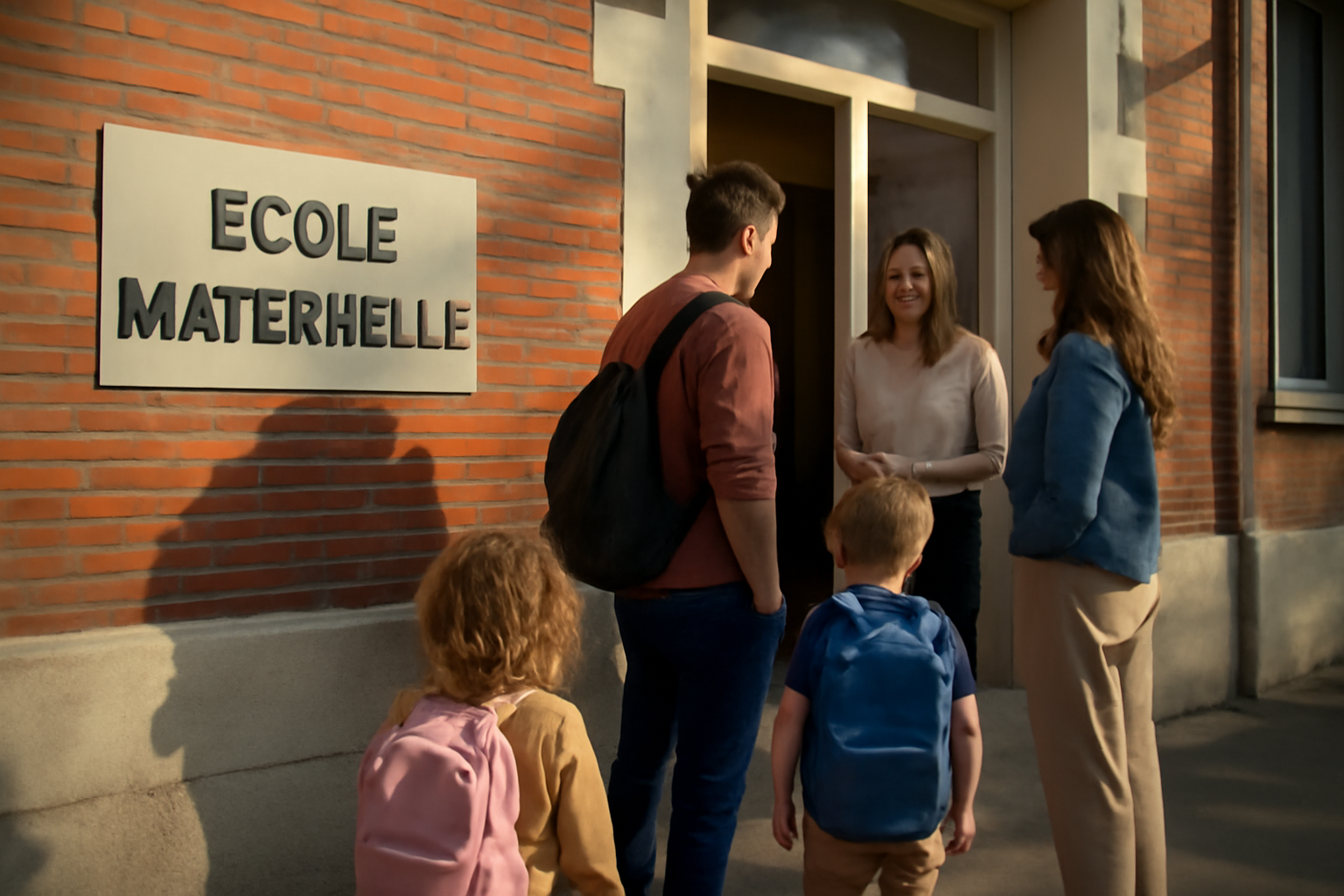 École maternelle Lamartine à Toulouse : entrée et hall d’accueil, parents et équipe éducative