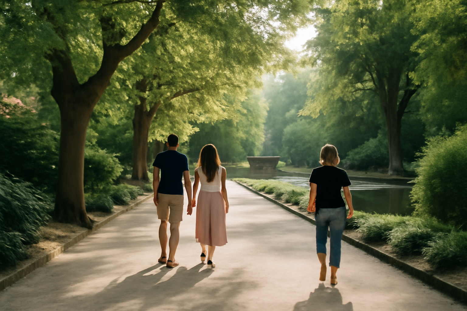 Visite du jardin royal Toulouse au printemps, allée ombragée et bassin avec passerelle