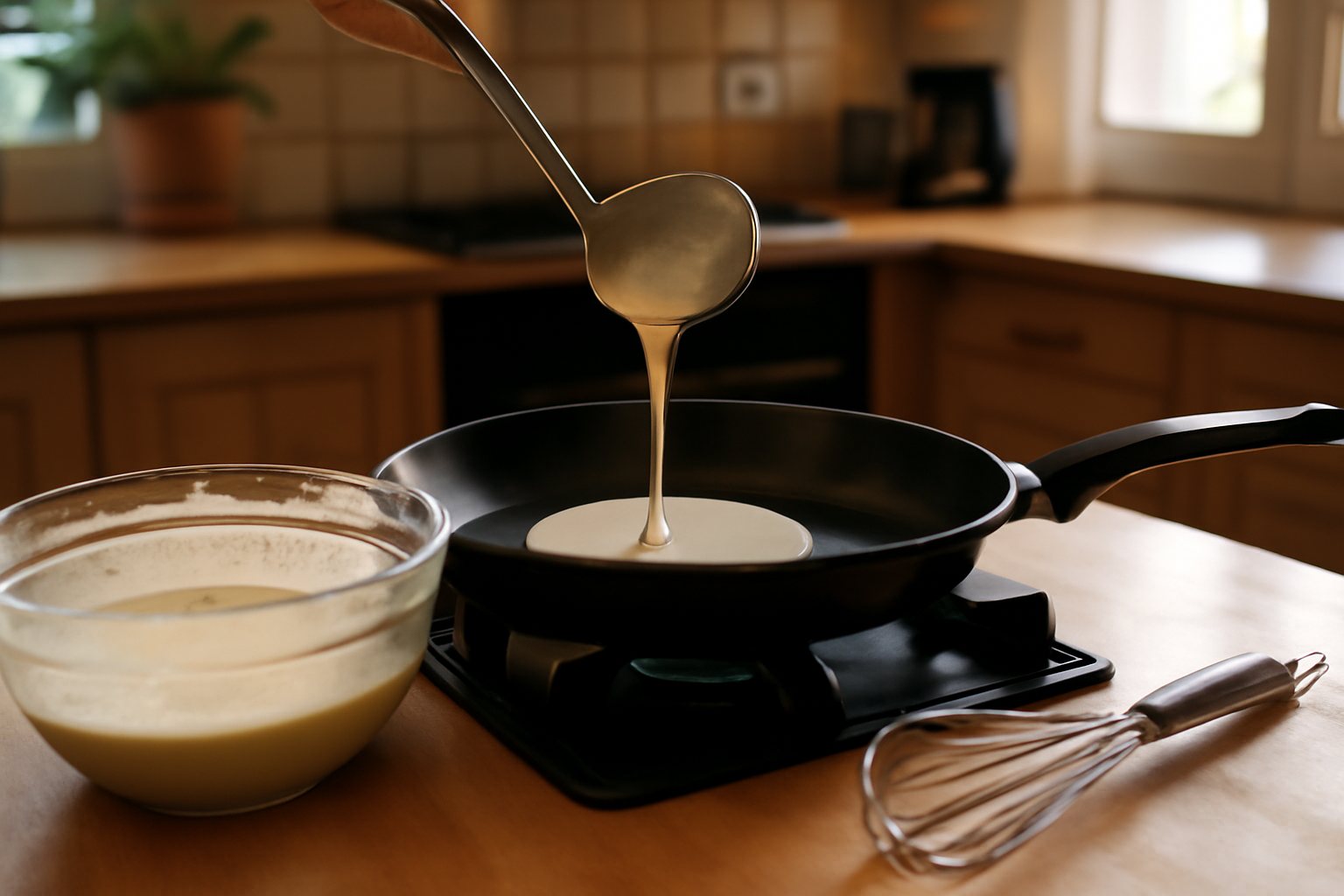 Recette crepe cyril lignac : poêle chaude et louche pour une pâte lisse sans grumeaux