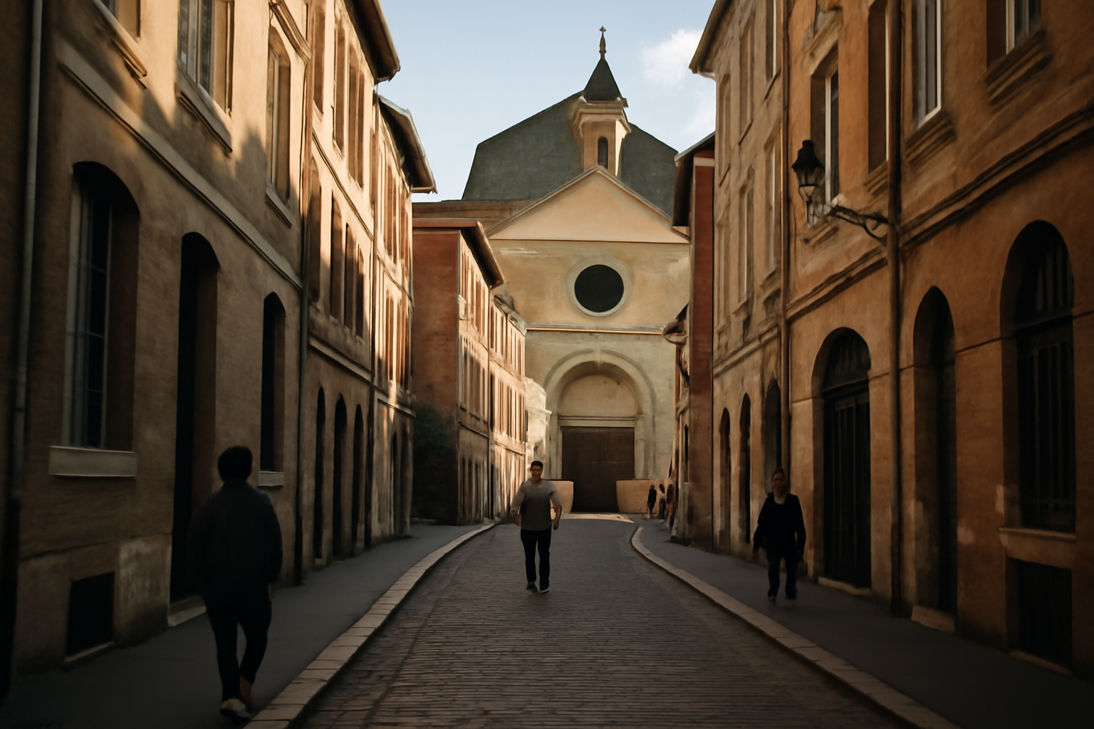Rue de la Dalbade à Toulouse près de l’église Notre-Dame-de-la-Dalbade, ambiance centre historique