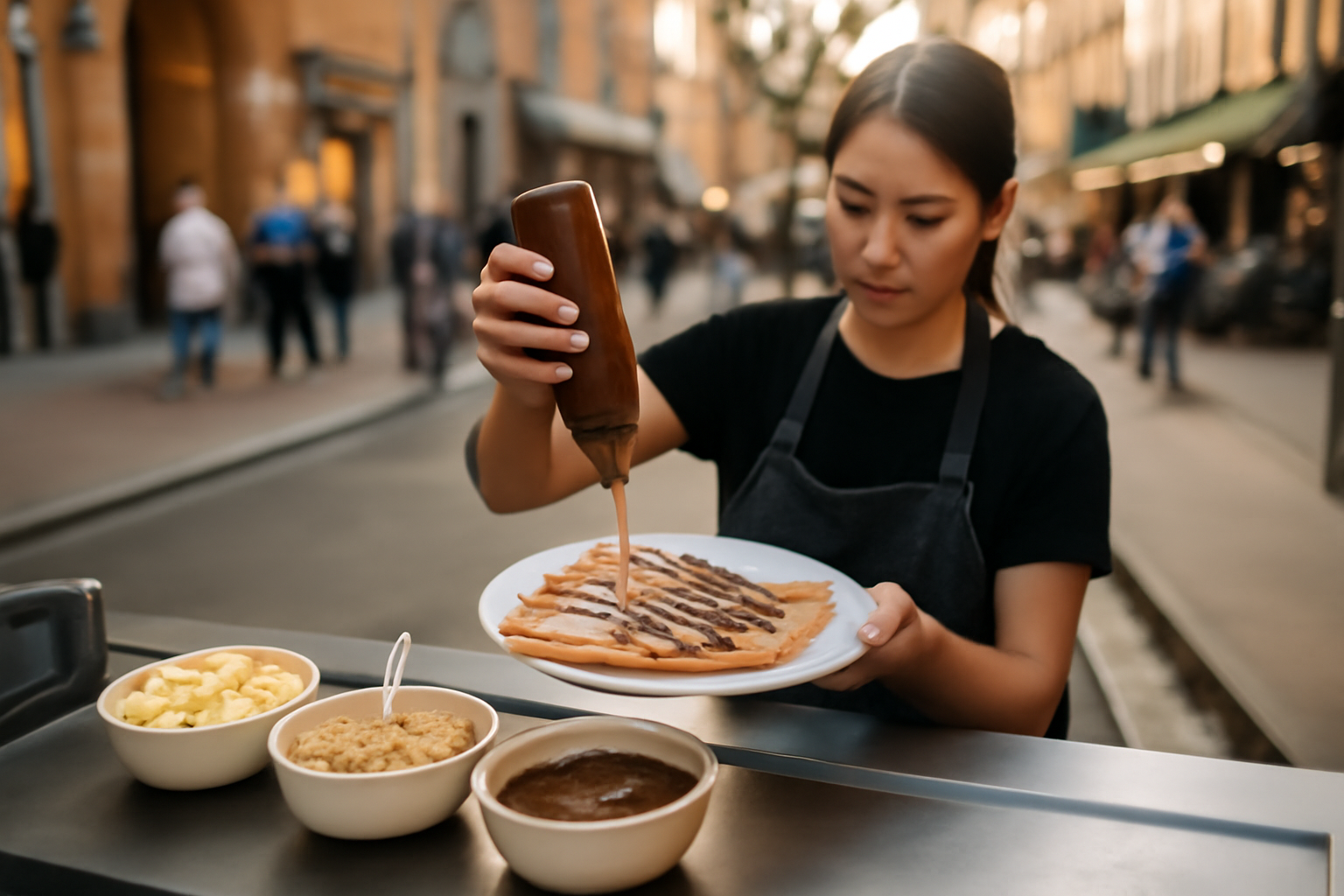 bar a nutella à Toulouse : comptoir avec crêpes et toppings chocolat-noisette