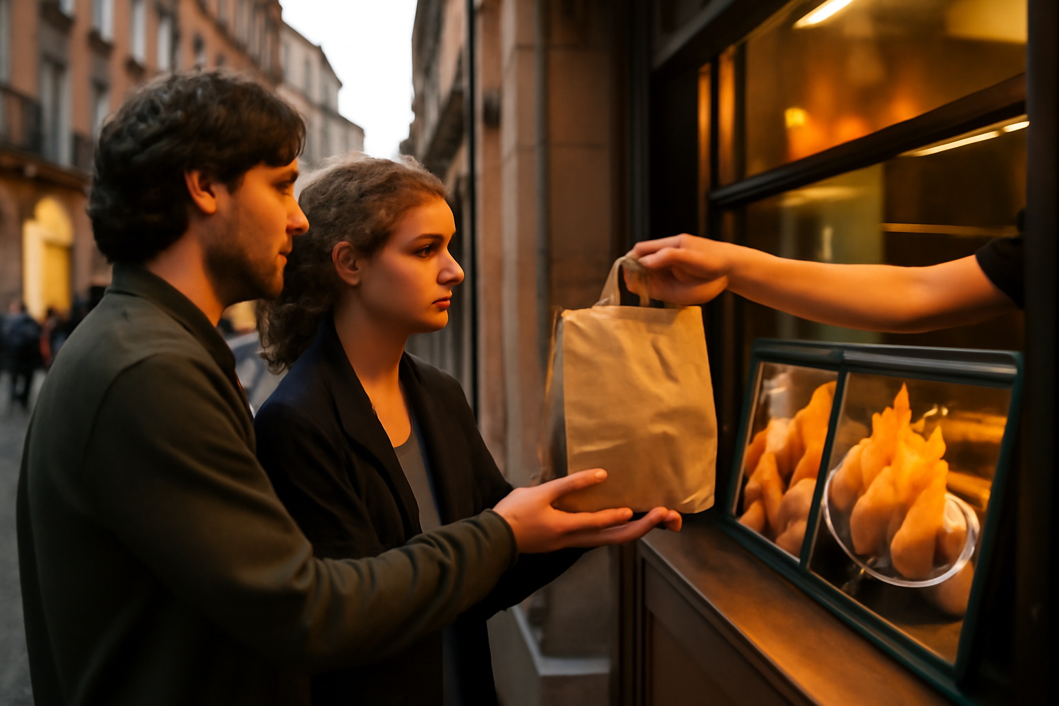 Coxinha toulouse : vitrine street-food brésilienne à Toulouse, personnes en attente et emballages sur comptoir
