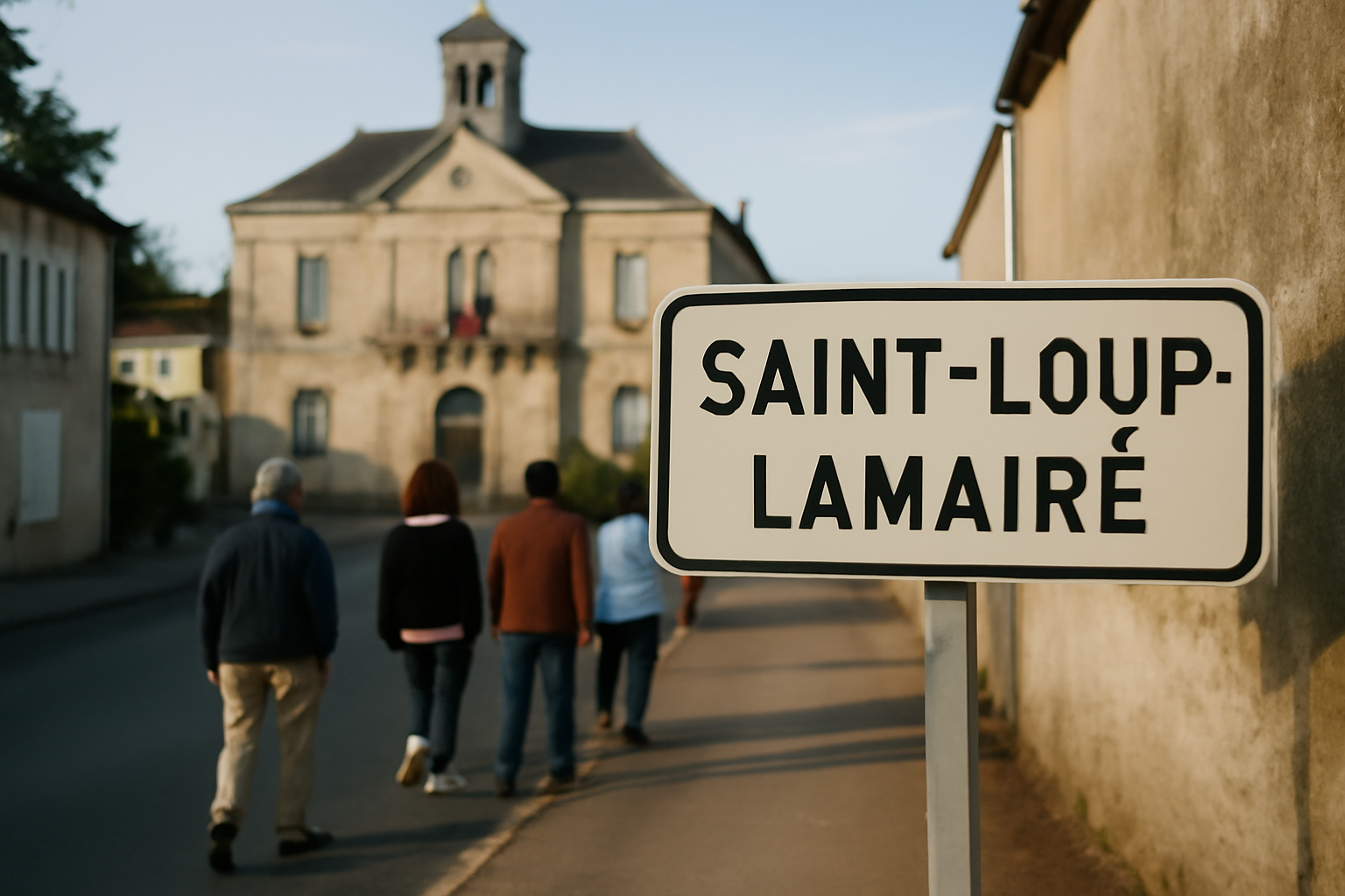Vue du bourg de Saint-Loup-Lamairé dans la vallée du Thouet, près de la mairie, France