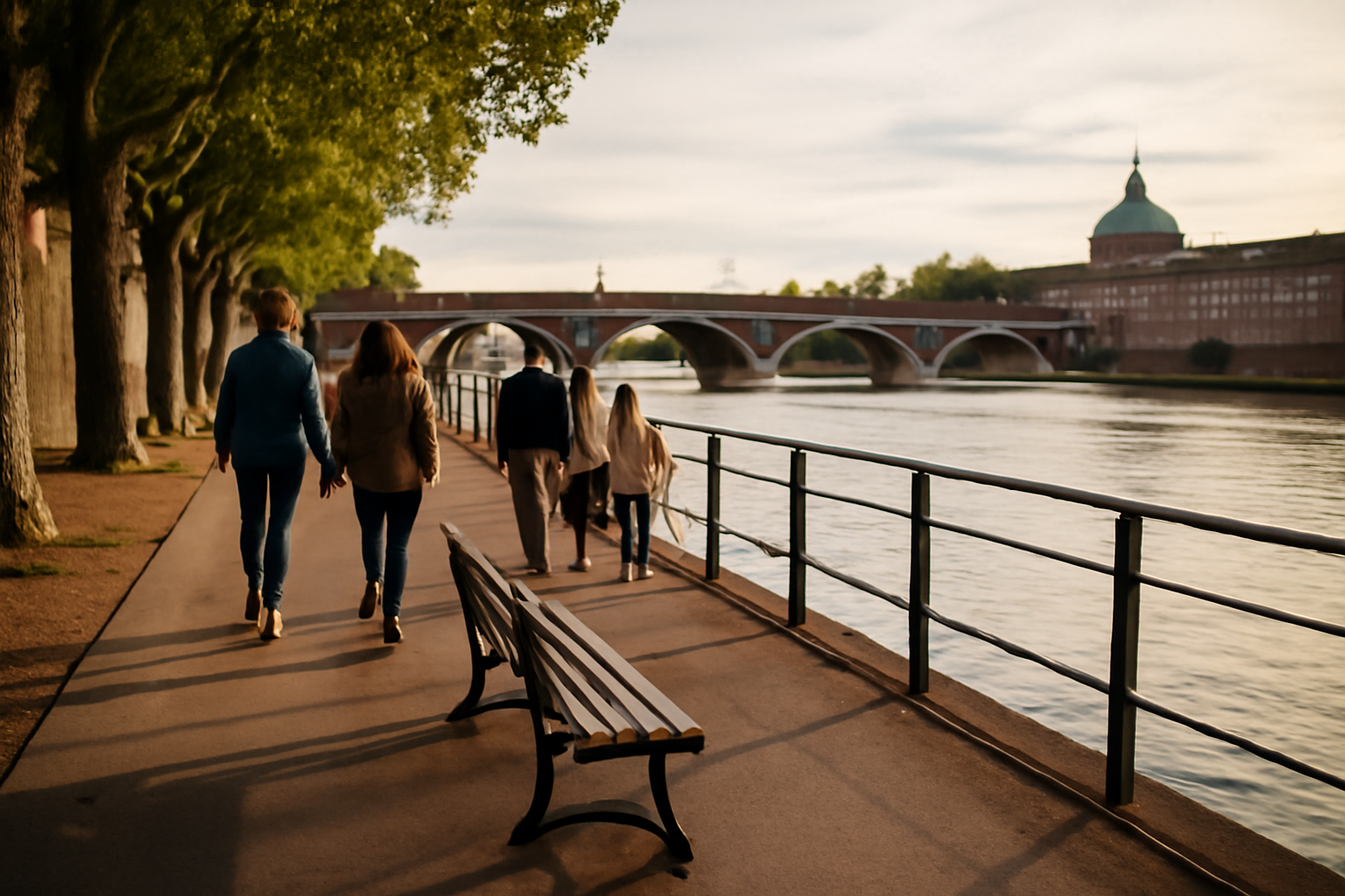 Quai de Tounis à Toulouse le long de la Garonne près du Pont-Neuf, promenade au bord de l’eau