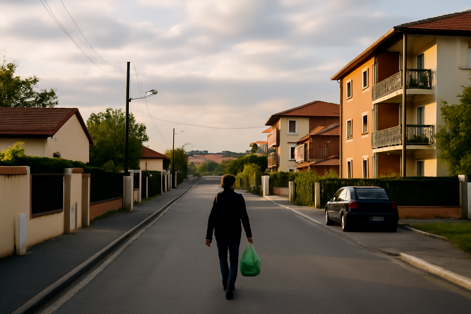 Lalande Toulouse : vue résidentielle au nord de Toulouse près du périphérique, lumière de soirée