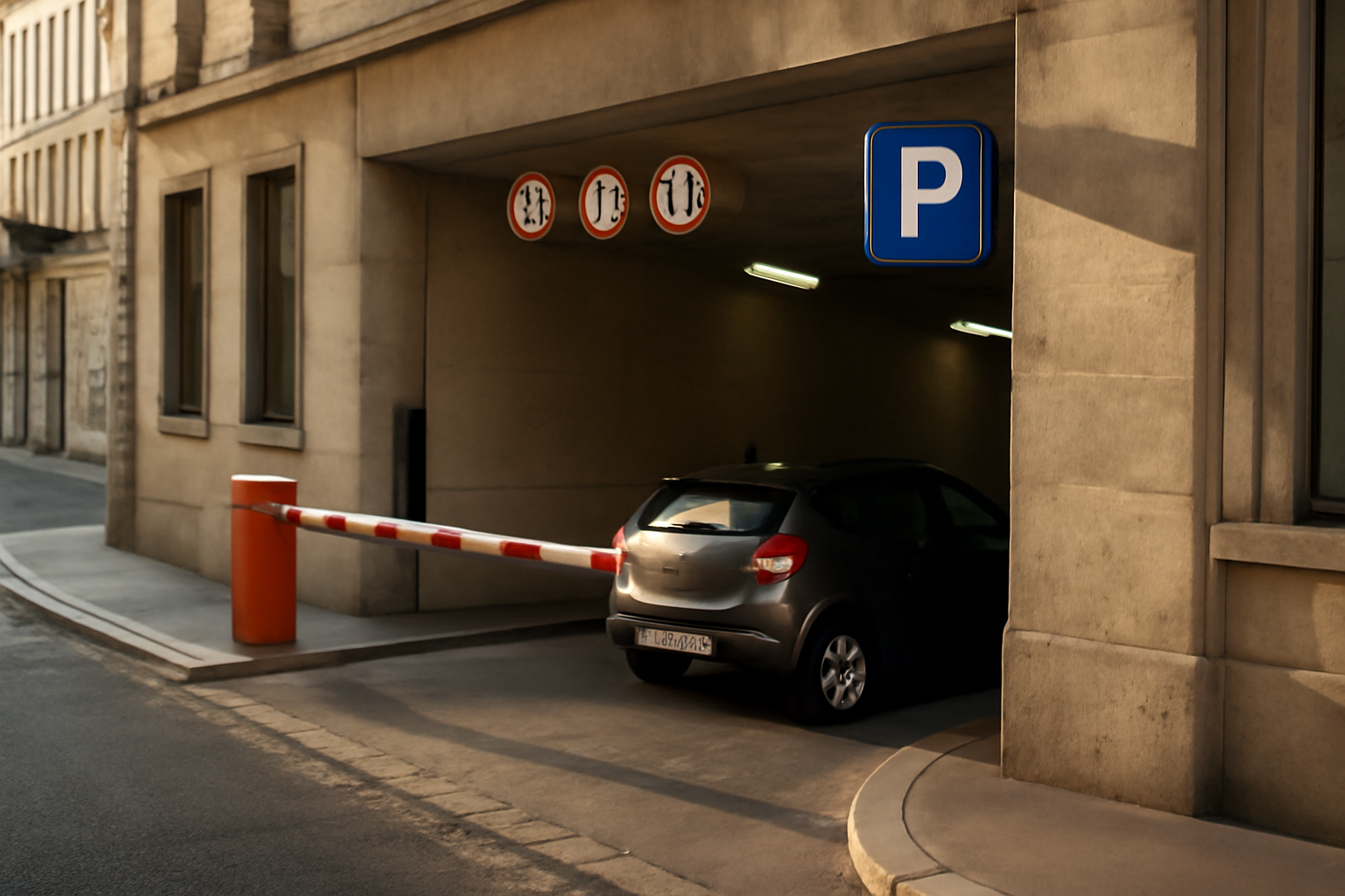 parking couvert et sécurisé près de Saint-Georges à Paris, entrée de garage avec signalétique