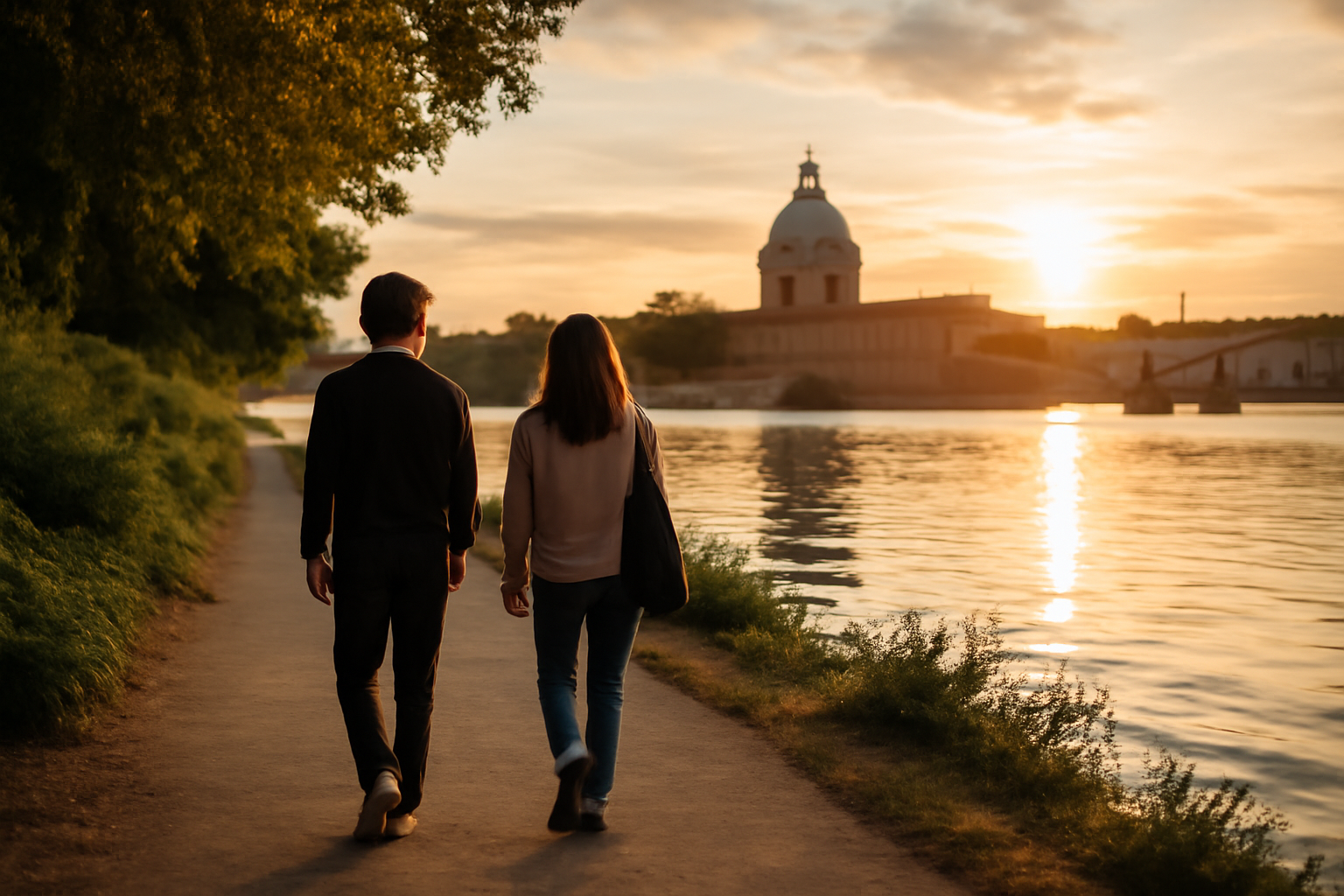 toulouse balade sur les quais de la Garonne à Toulouse au coucher du soleil