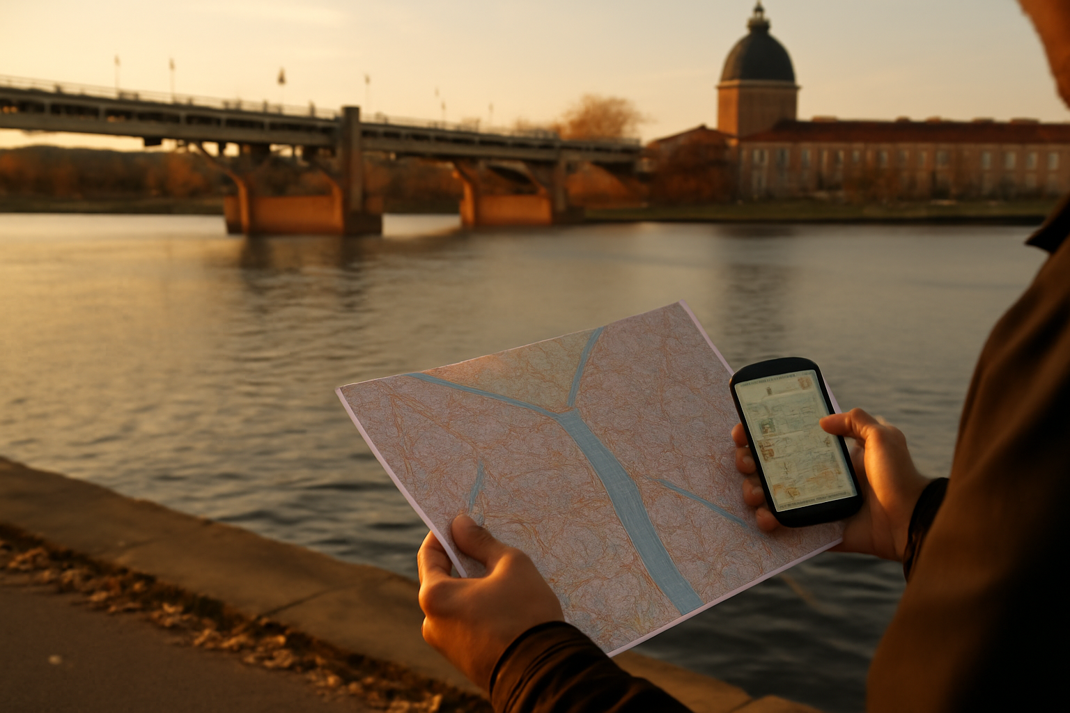 Toulouse carte des quartiers : vue de la Garonne avec repères urbains