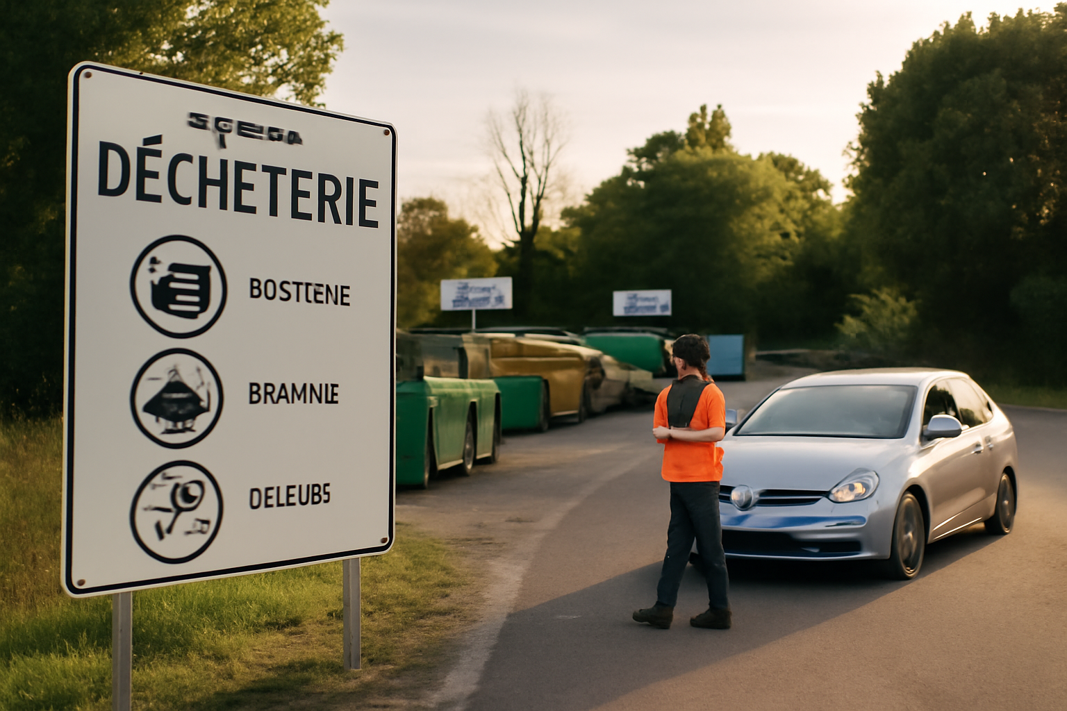 Déchetterie de Colomiers : entrée et bennes de tri, personnel guidant les usagers