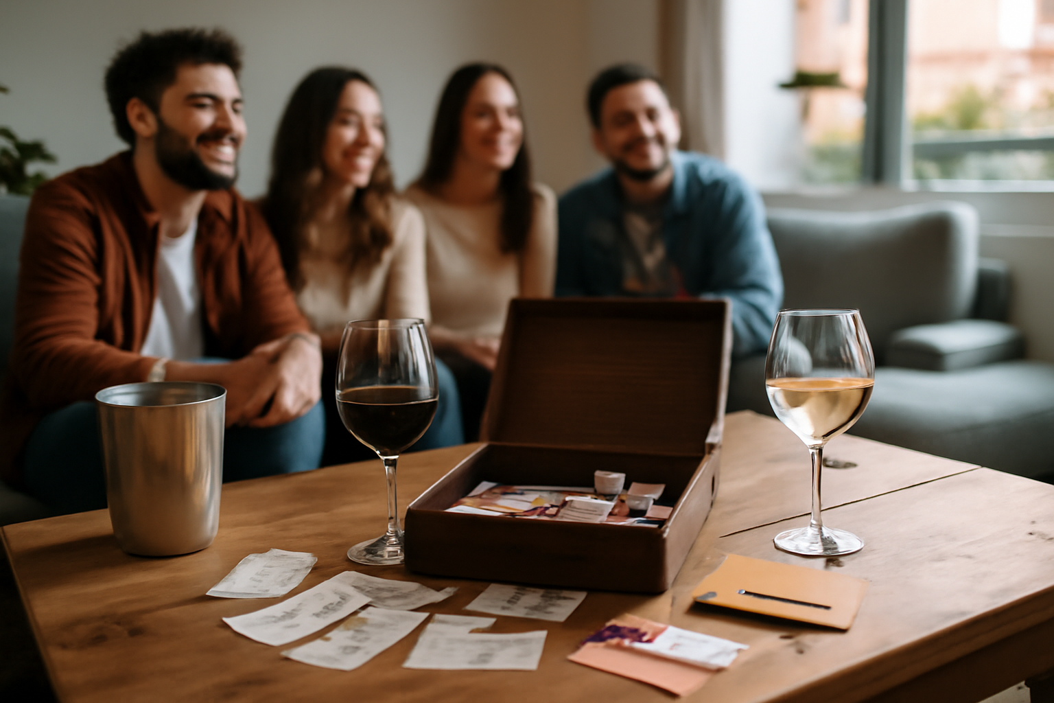 escape game vin à Toulouse avec dégustation et énigmes sur une table