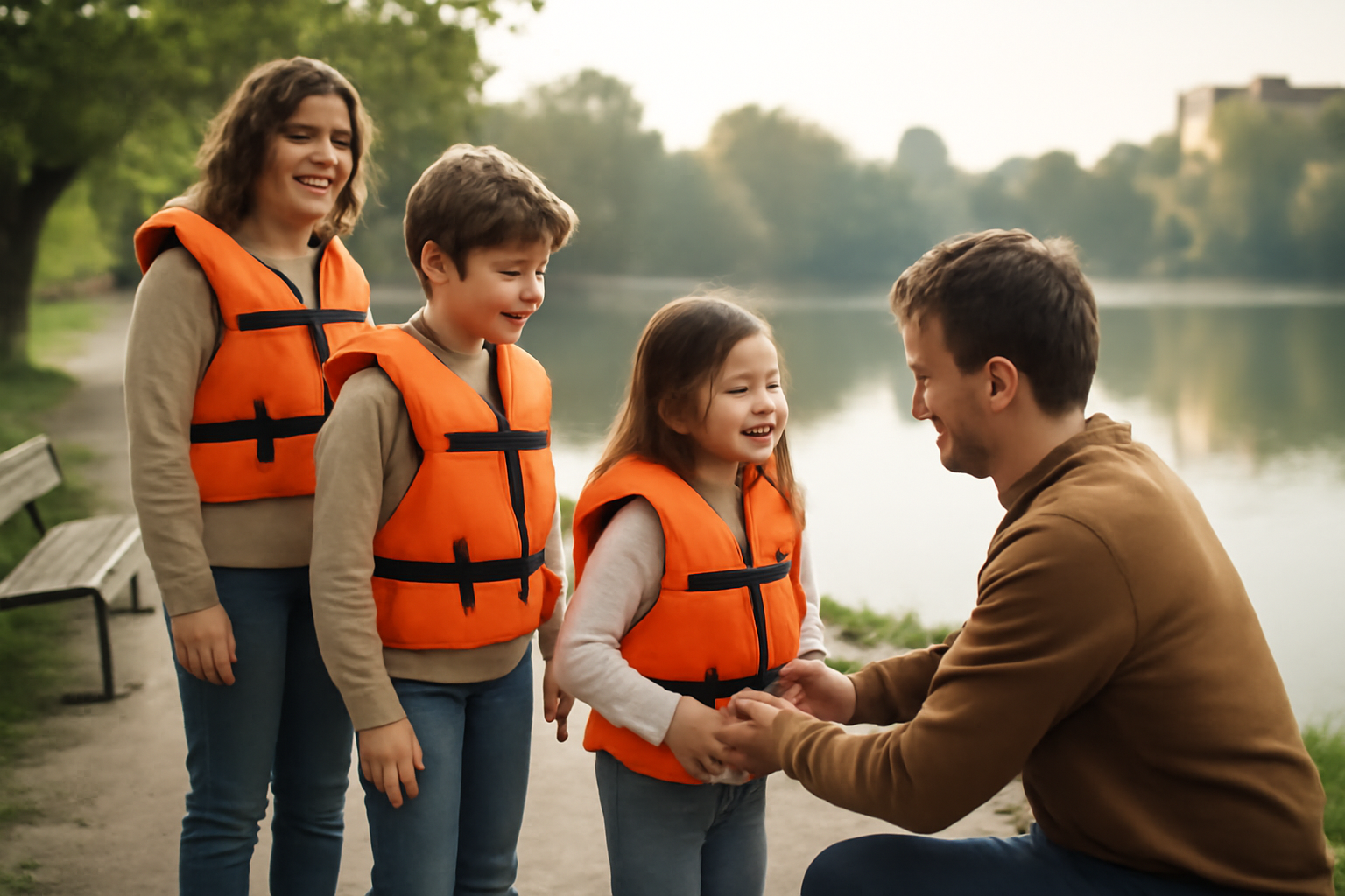 Famille à Toulouse près du lac de la Reynerie avant une activité