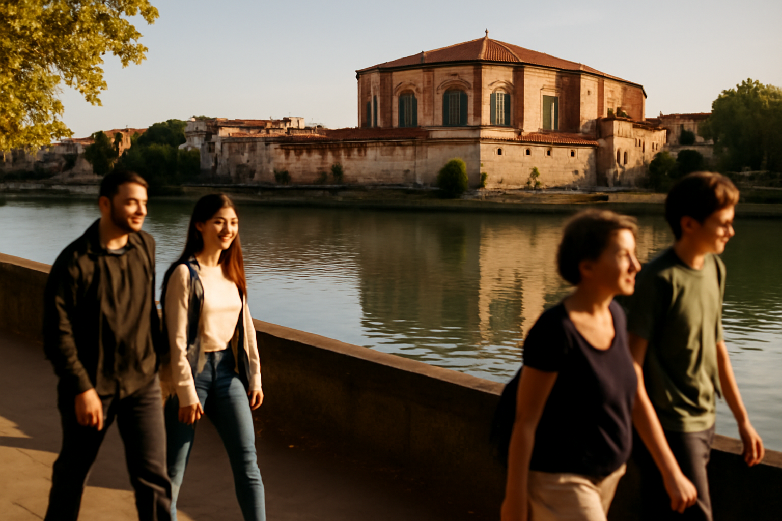 Façade de Notre-Dame de la Daurade à Toulouse sur les quais de la Garonne, lumière de fin d’après-midi