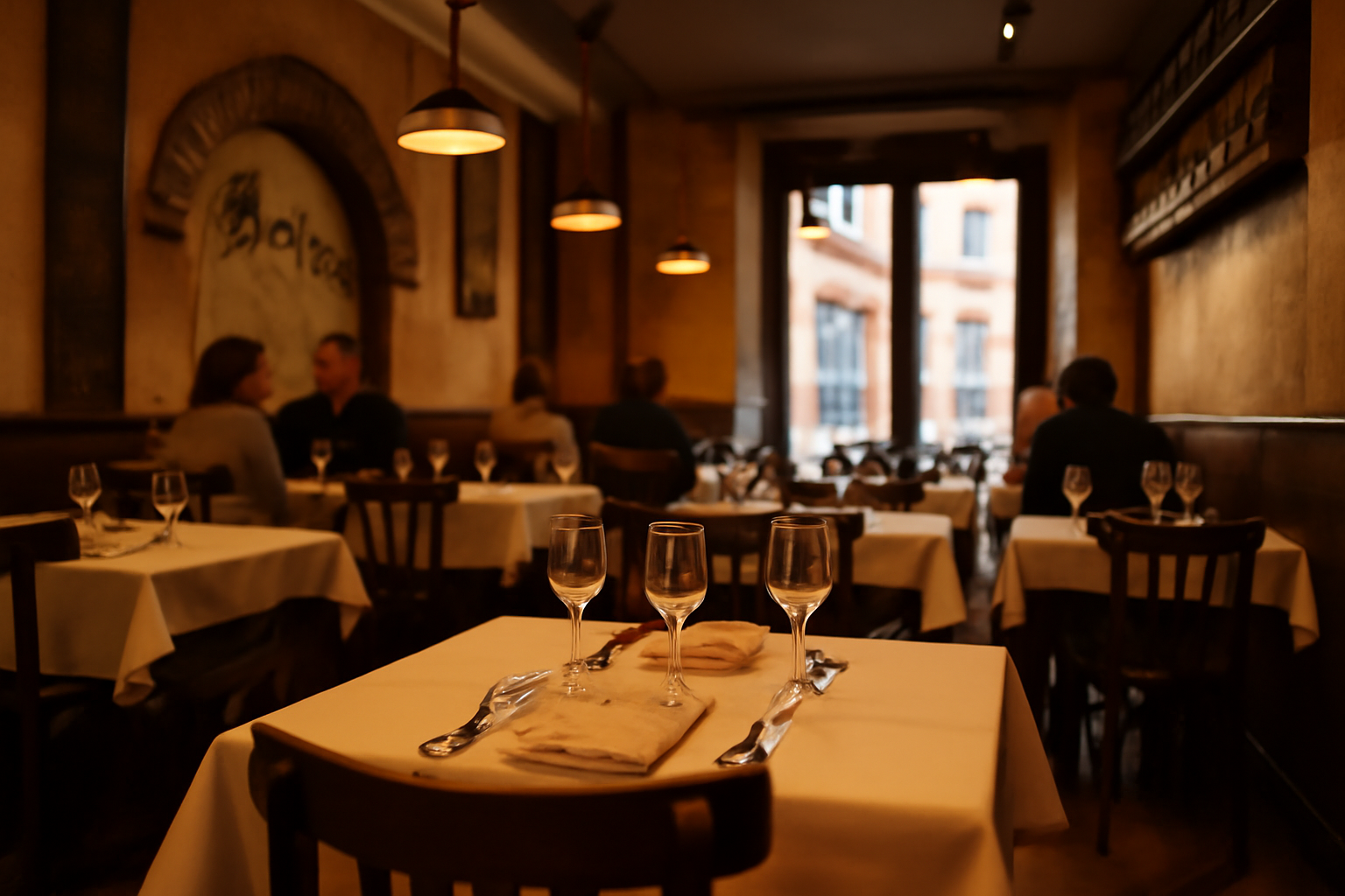 Photos de prima lova à Toulouse, Place de la Bourse : salle cosy et tables dressées