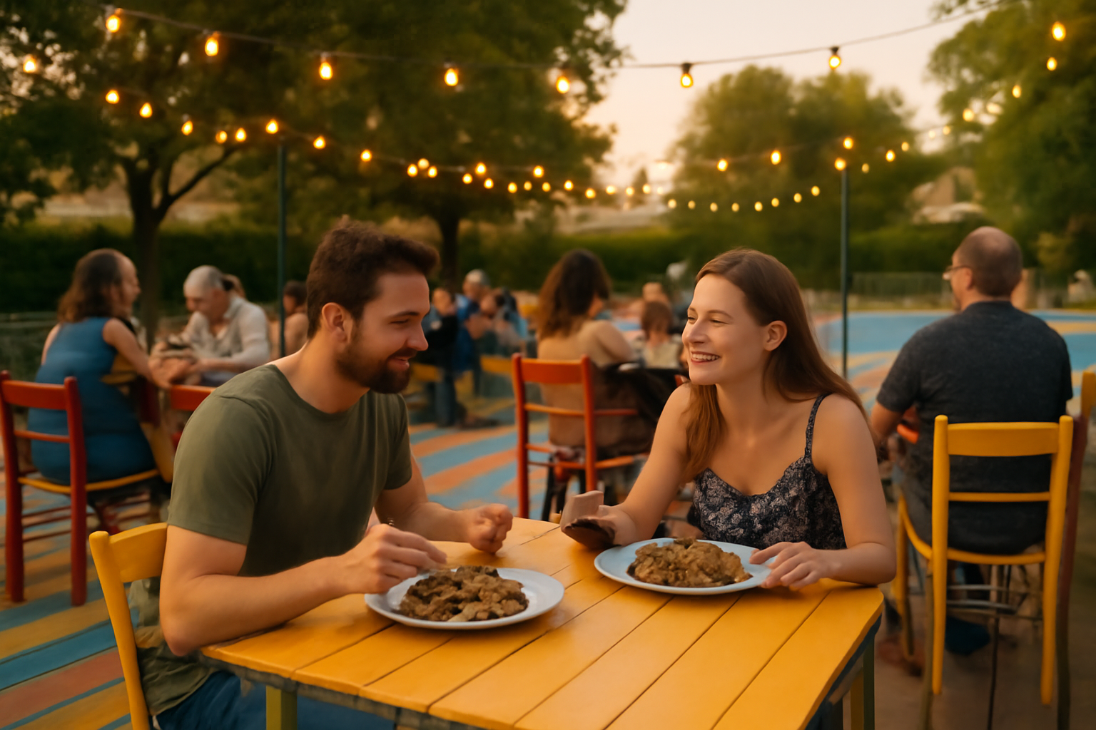 La pistoche toulouse à Blagnac : terrasse de guinguette près de la piscine, ambiance soirée