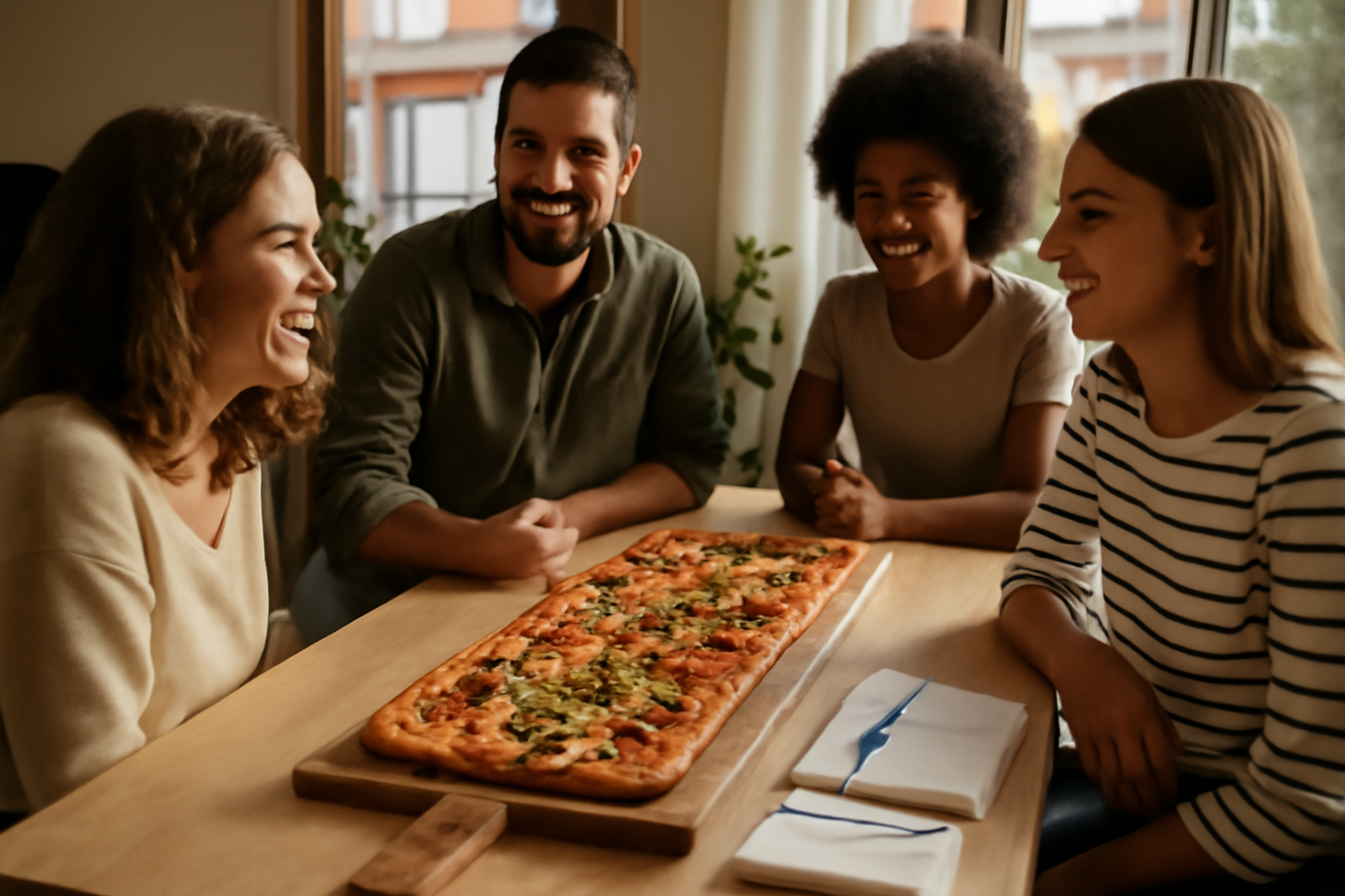pizza au metre sur une planche à découper à Toulouse, soirée entre amis
