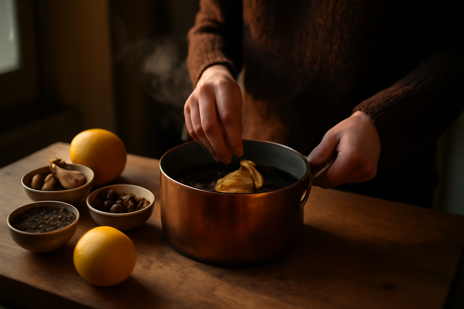vin chaud epices aux épices et zestes d’orange dans une cuisine toulousaine
