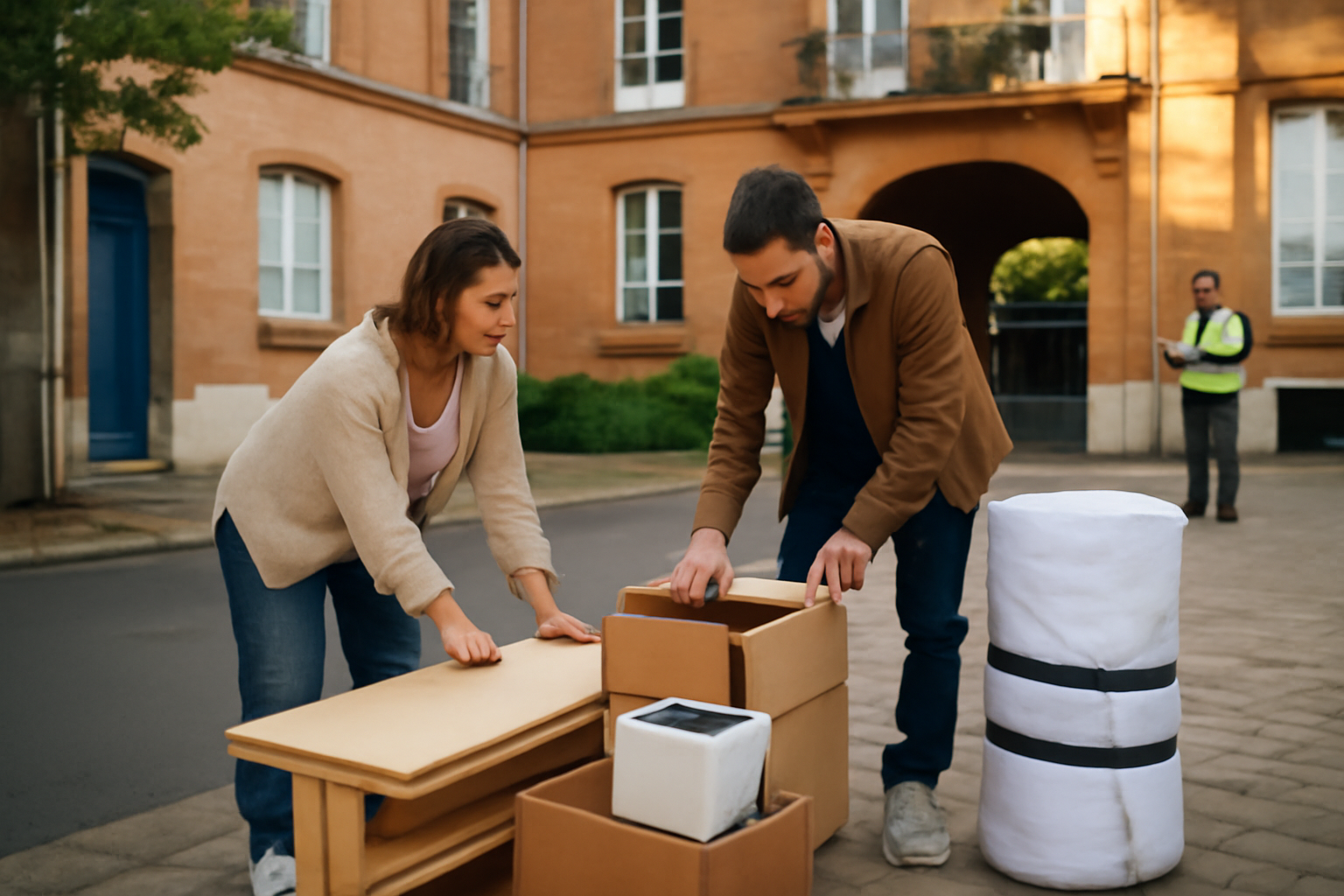 Encombrants à Toulouse devant un immeuble, objets triés pour une collecte sur rendez-vous