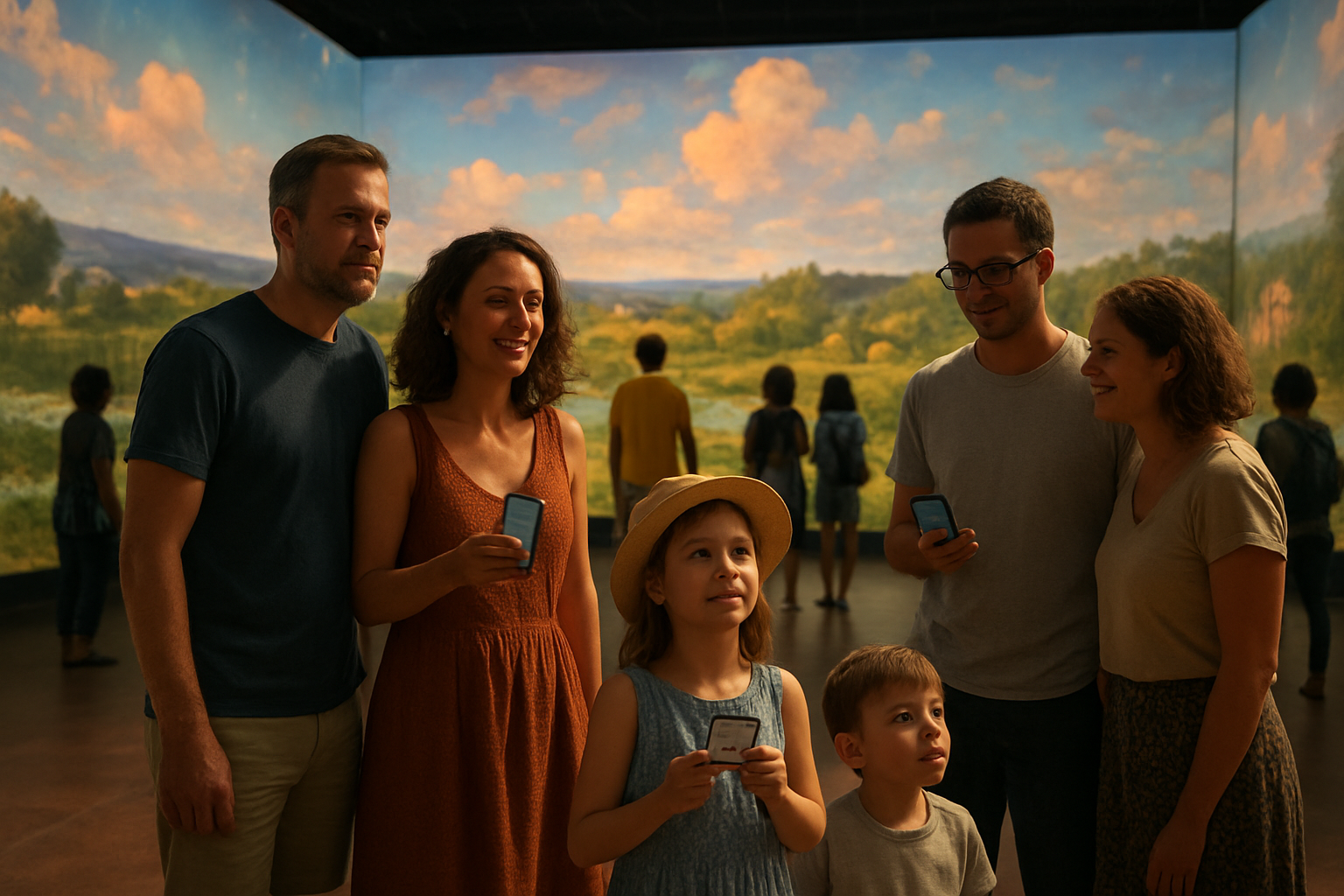 Salle immersive avec projections inspirées de Claude Monet à Toulouse, visiteurs attendant leur créneau