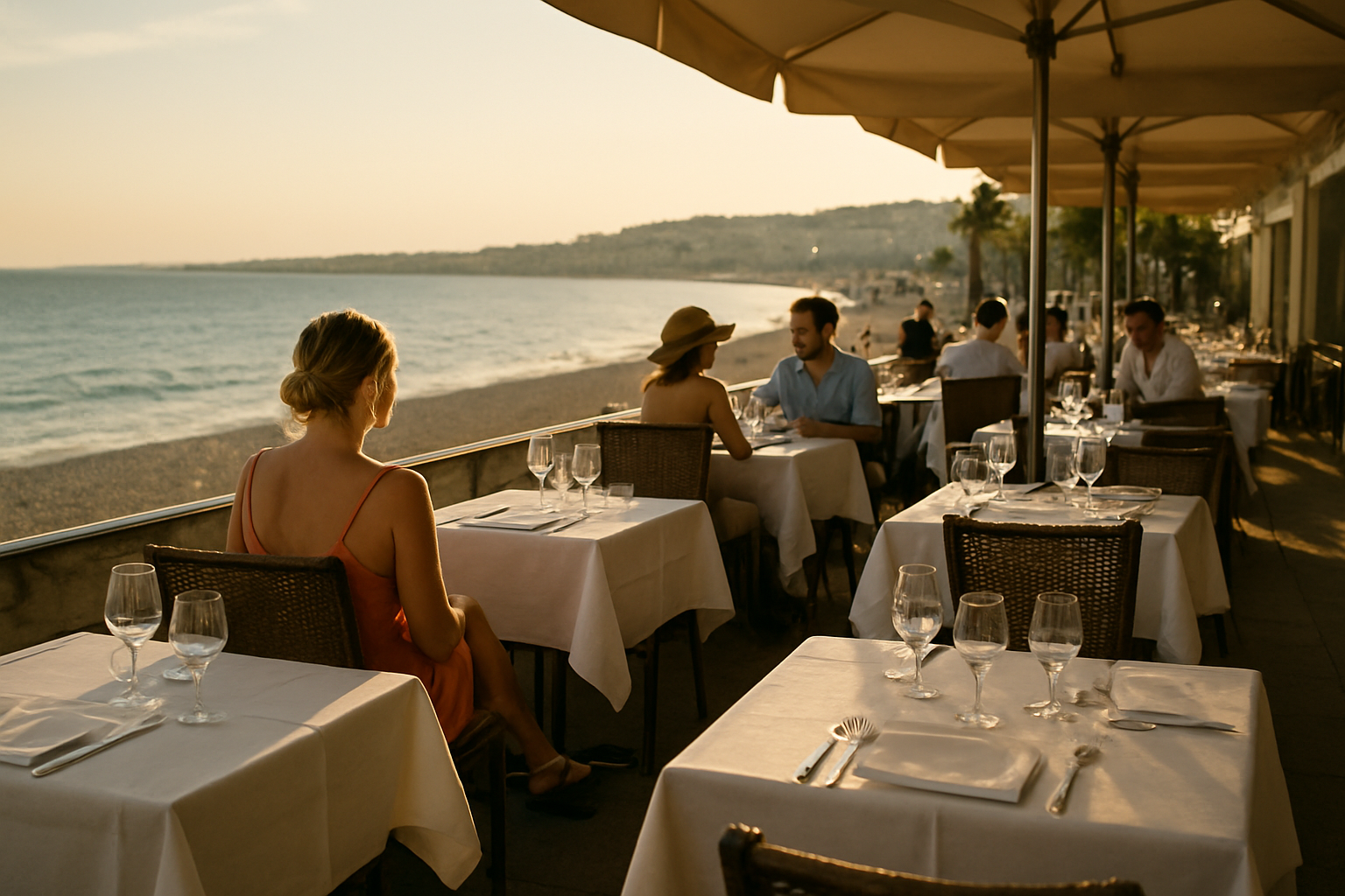 Terrasse des Jardins du Capitole sur la Promenade des Anglais, vue sur la Méditerranée