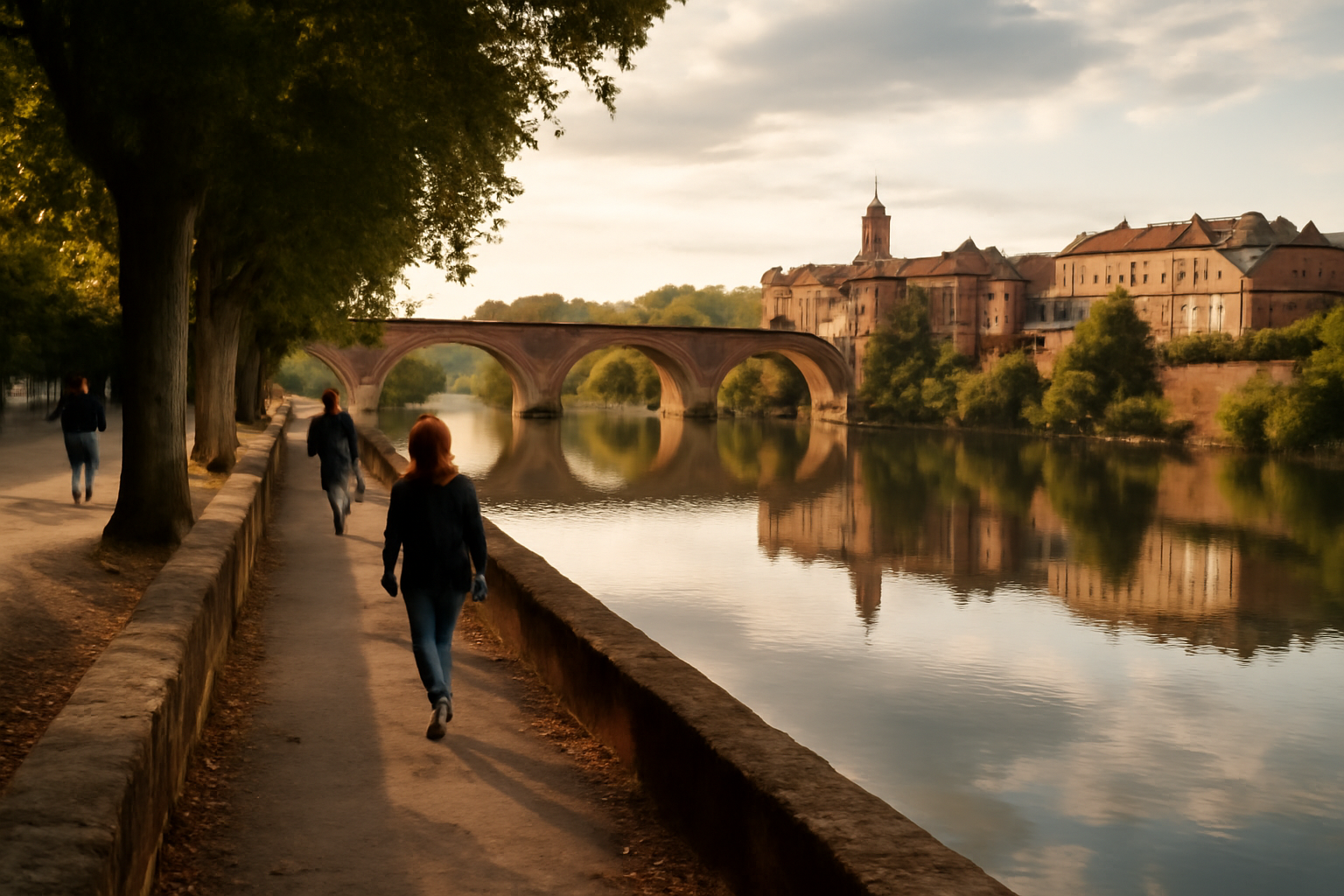 Balade au bord du Tarn à Montauban au coucher du soleil
