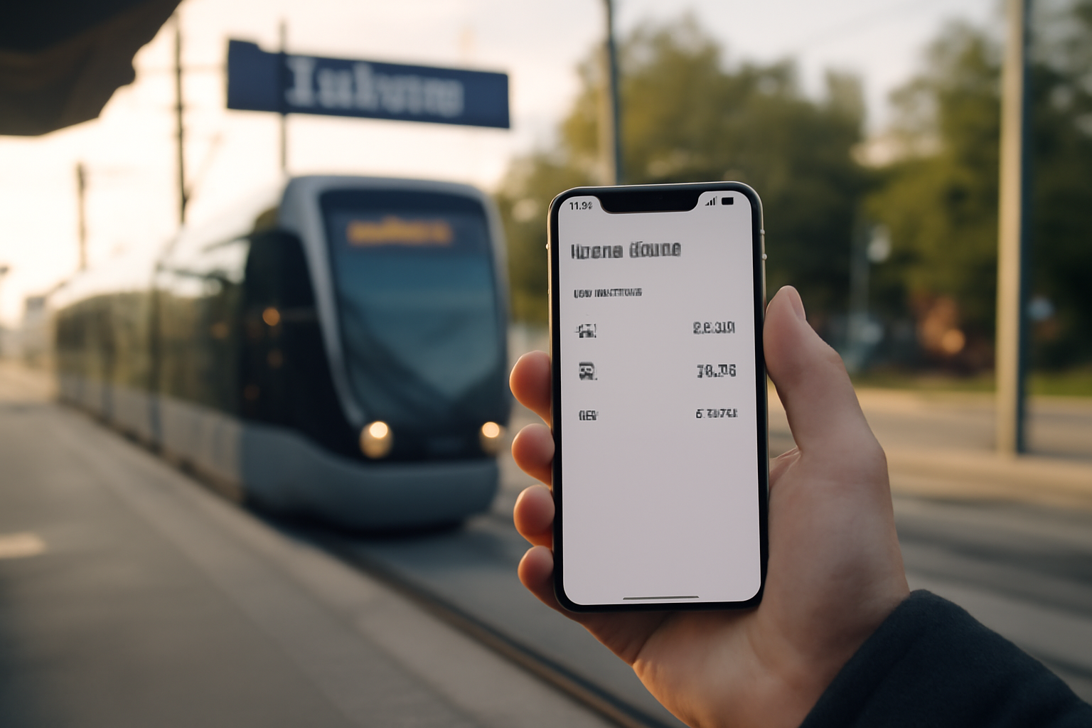 Téléphone avec l’application Tisséo affichant les prochains départs du tram T1 à Toulouse