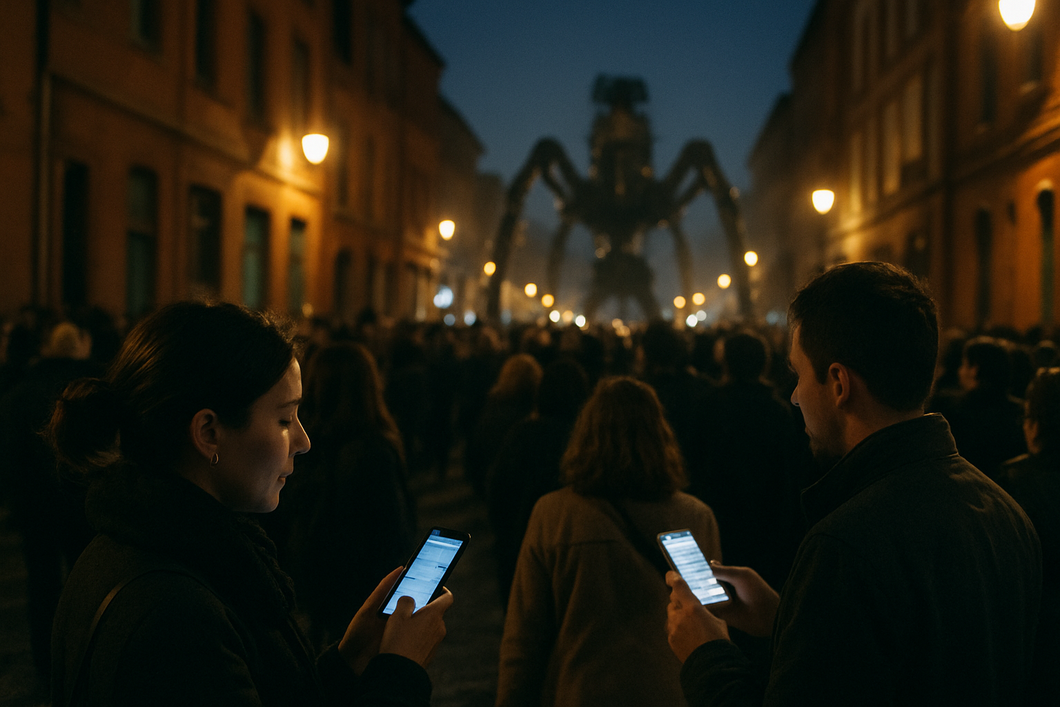 Parcours urbain des Machines à Toulouse : spectateurs se plaçant près d’un point d’observation
