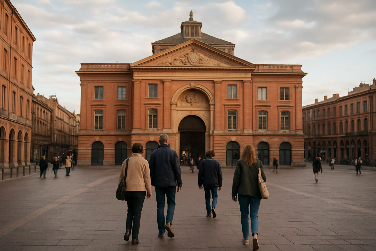 Place Dupuy à Toulouse près de la Halle aux Grains, ambiance en soirée